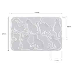 Forma silikonowa 14x9cm x grubość 0,4cm– KOTY  8 wzorów, bezpieczna dla żywności, do żywicy, gliny i modeliny / 6996